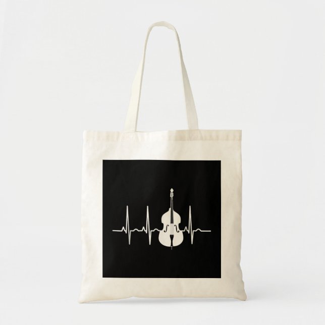 Tote Bag Double Bass Heartbeat Funny Jazz Day Music Infos (Devant)