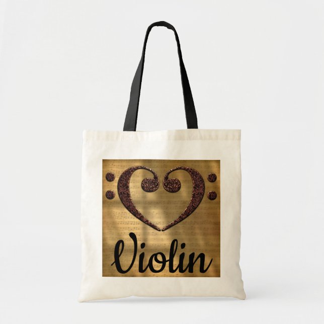 Tote Bag Double Basse Clef Coeur Violon (Devant)