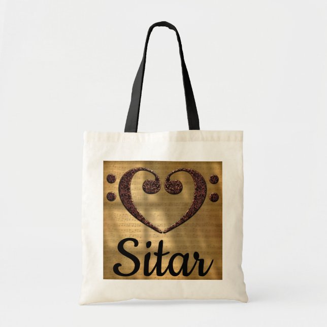 Tote Bag Double Basse Clef Heart Sitar (Devant)