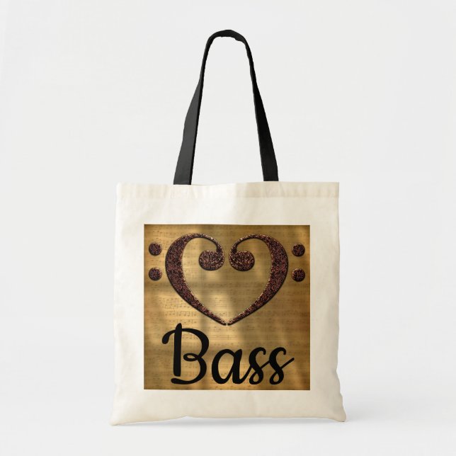 Tote Bag Double basse de coeur de clef basse (Devant)