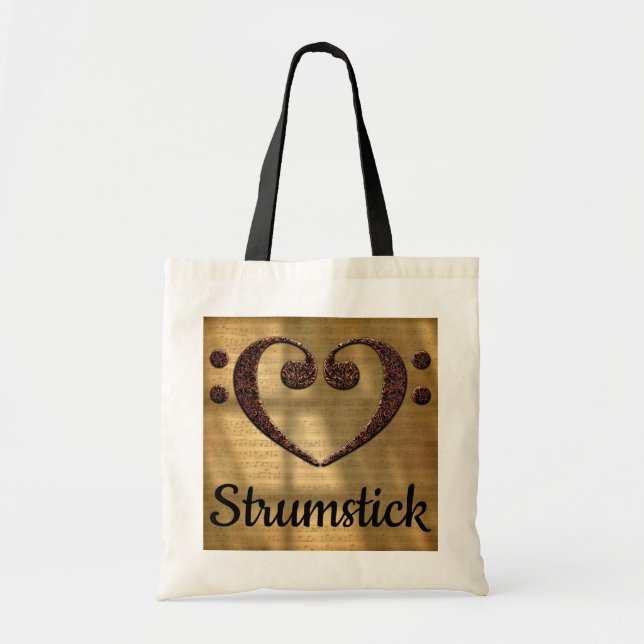 Tote Bag Double coeur Strumstick de clef basse (Devant)