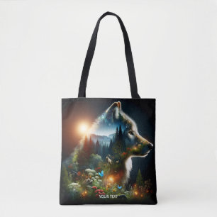 Tote Bag Double exposition de loup mignon Imaginaire