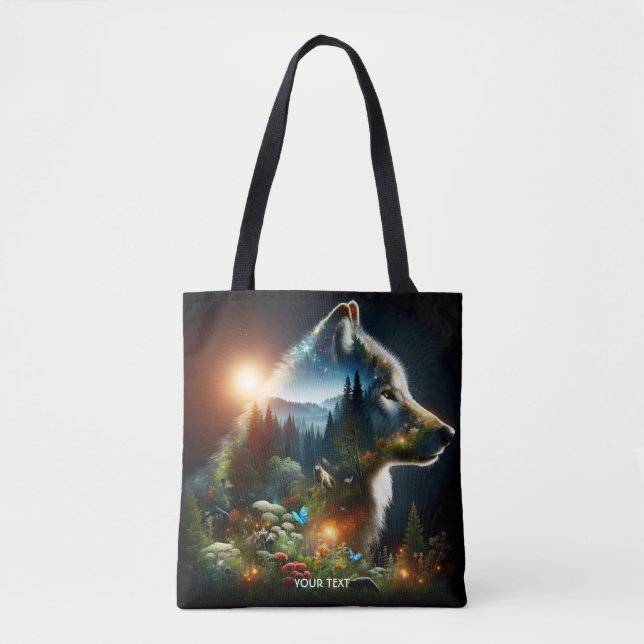 Tote Bag Double exposition de loup mignon Imaginaire (Devant)
