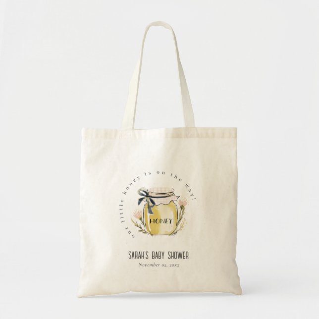 Tote Bag Douce Baby-Shower Pastel Aquarelle Pot à Miel (Devant)