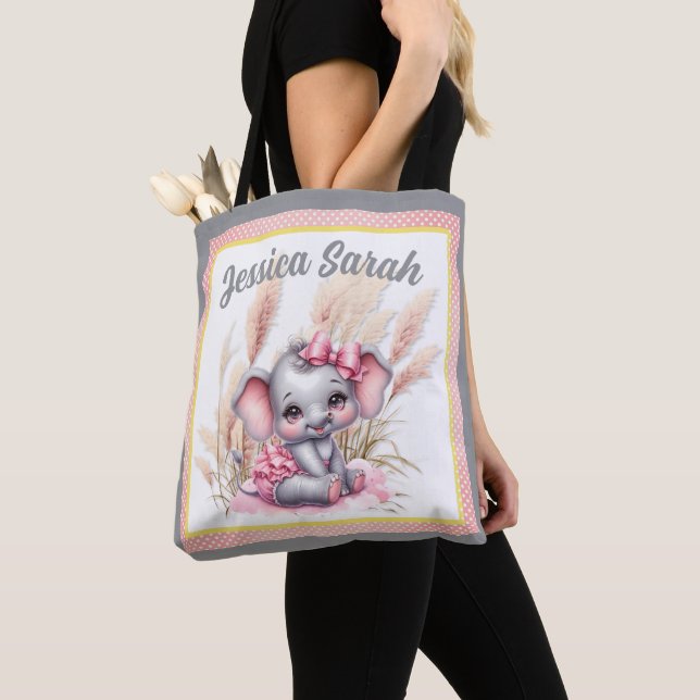 Tote Bag Douce Éléphant Rose - Sourires de Cacahuète (De près)