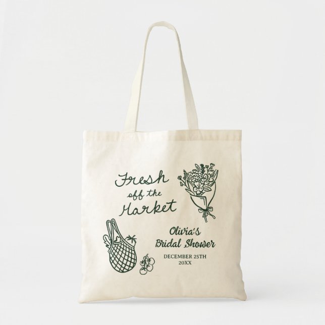 Tote Bag Douce Fraîcheur de Marché Shower de Mariée Dessiné (Devant)