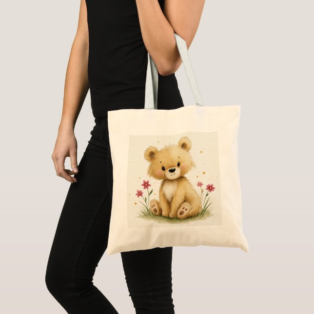 Tote Bag Douce petite Teddy dans un jardin étoilé (Devant (produit))