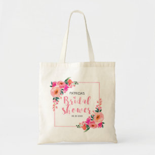 Tote Bag Douche de Mariée Floral Rose Rustique Aquarelle