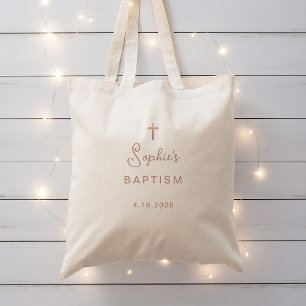 Tote Bag Doux et simple   Faux Rose Gold Cross Baptême