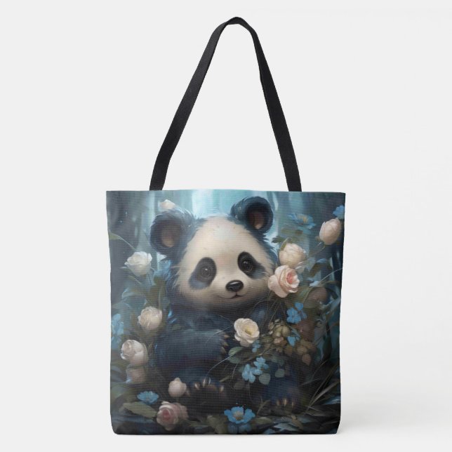 Tote Bag Doux Ours De Panda Chez Les Roses De La Jungle (Devant)