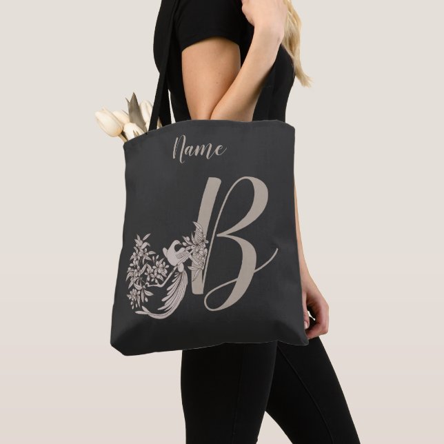 Tote Bag Dove Elegant Monogramme Initiale B Personnalisé (De près)