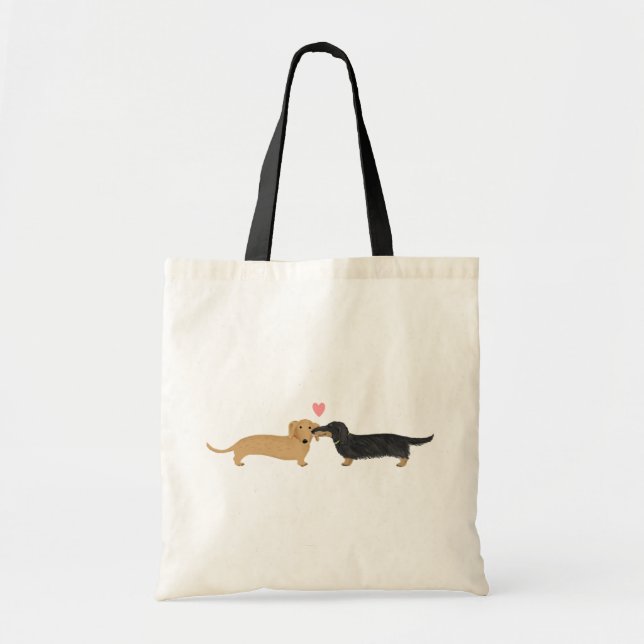 Tote Bag Doxie Smooch avec coeur | Caricature pour chiens W (Devant)