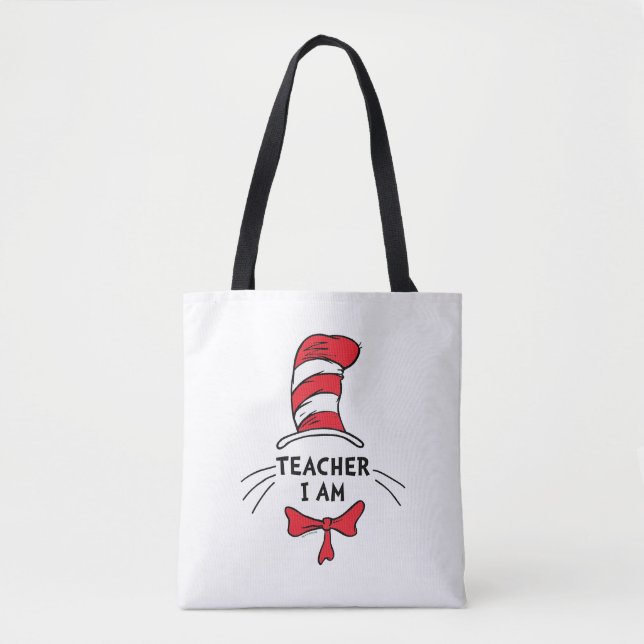 Tote Bag Dr Seuss | Chat en Casquette - Enseignant Je suis (Devant)