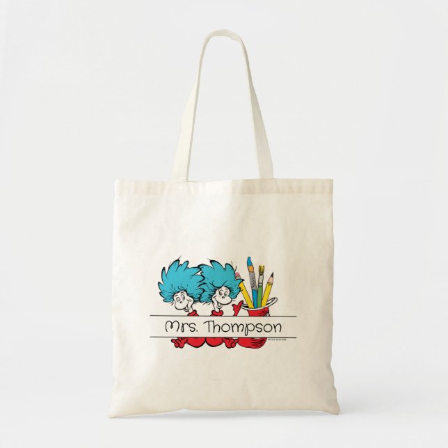 Tote Bag Dr. Seuss | Chose Un Chose Deux Nom de l'enseignan (Devant)