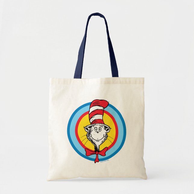 Tote Bag Dr. Seuss | Graphisme de tête de Chat dans le Chap (Devant)