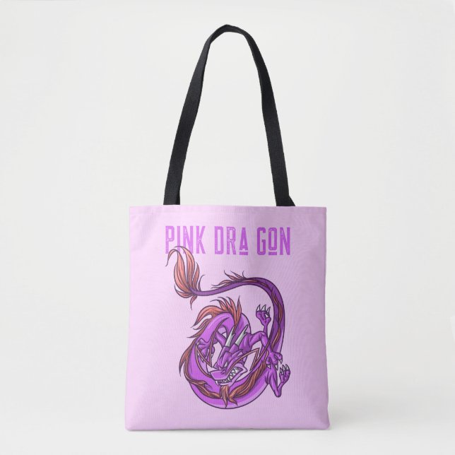 Tote Bag Dra Gon - Style de bande dessinée de dragon rose (Devant)