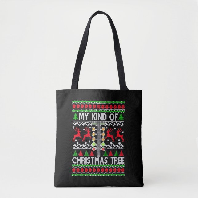Tote Bag Drag Racing Arbre de Noël laide Chandail de Noël (Devant)