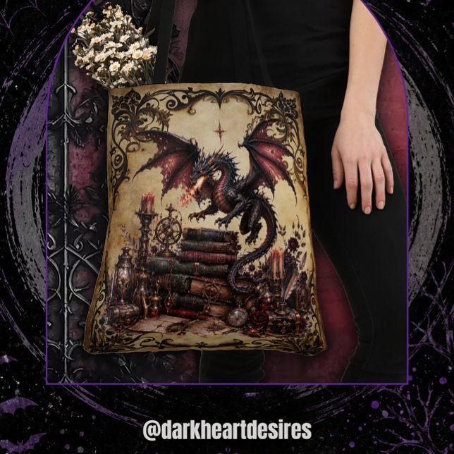 Tote Bag Dragon avec pile de livres (Créateur téléchargé)