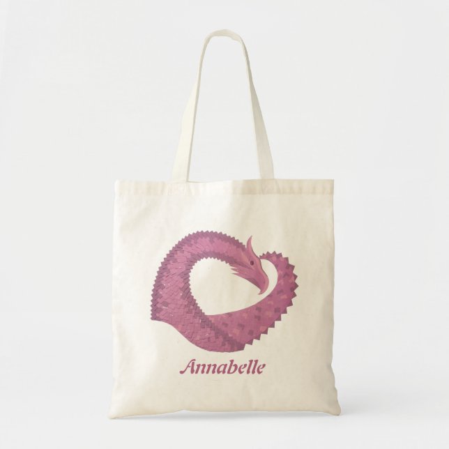 Tote Bag Dragon cardiaque mauve sur blanc (Devant)