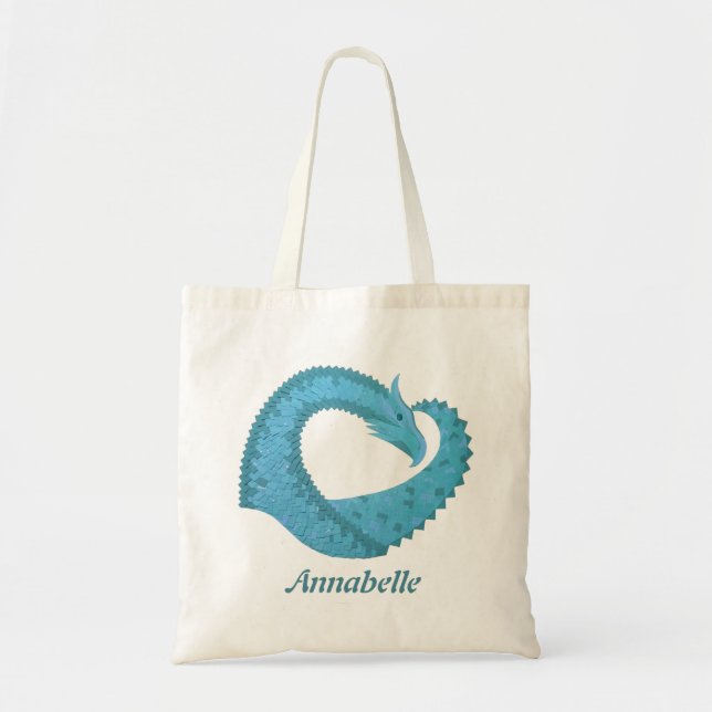 Tote Bag Dragon cardiaque turquoise en blanc (Devant)