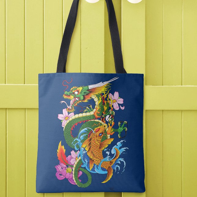 Tote Bag Dragon chinois vert Koi (Créateur téléchargé)