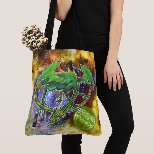 Tote Bag Dragon Cosmique Émeraude (De près)