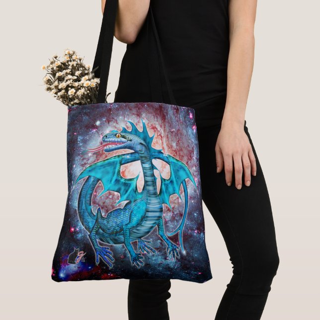 Tote Bag Dragon Cosmique Turquoise (De près)