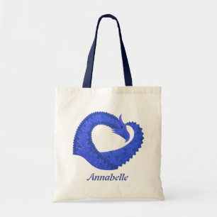 Tote Bag Dragon de coeur bleu sur blanc