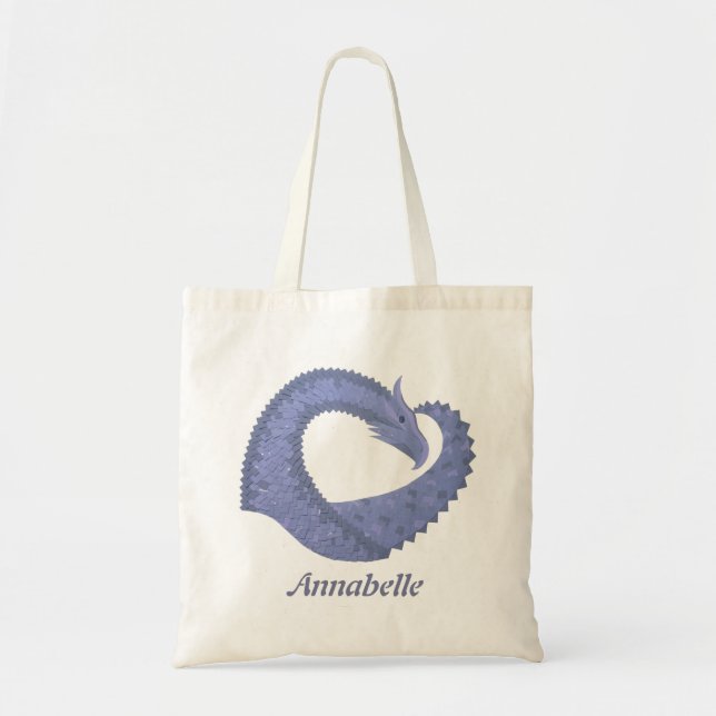 Tote Bag Dragon de coeur gris bleu sur blanc (Devant)