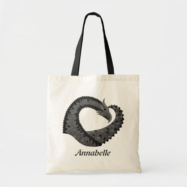 Tote Bag Dragon de coeur noir sur blanc (Devant)
