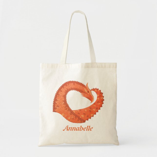 Tote Bag Dragon de coeur orange sur blanc (Devant)