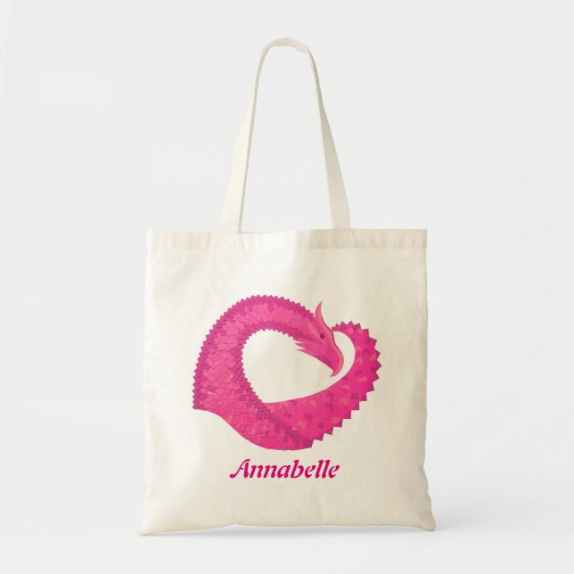Tote Bag Dragon de coeur rose chaud sur blanc (Devant)