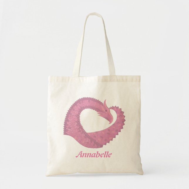 Tote Bag Dragon de coeur rose sur blanc (Devant)