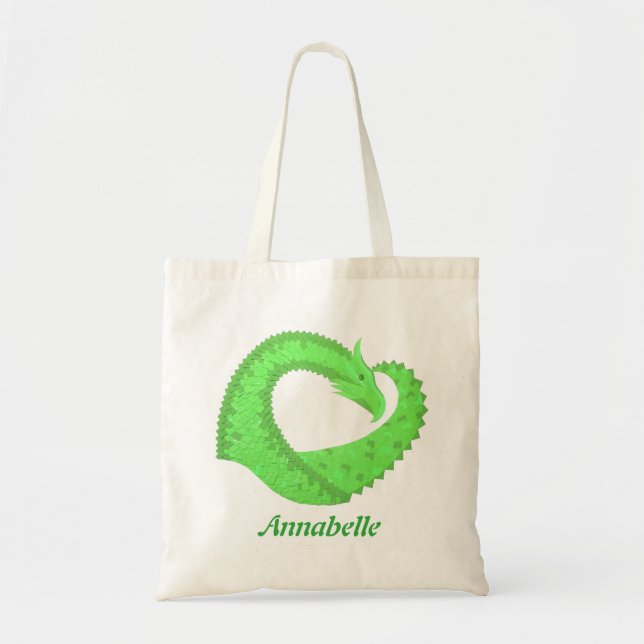 Tote Bag Dragon de coeur vert citron blanc (Devant)