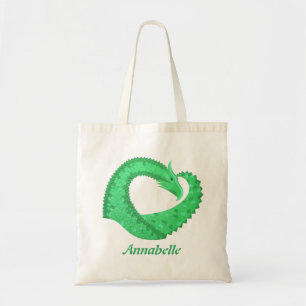 Tote Bag Dragon de coeur vert sur blanc