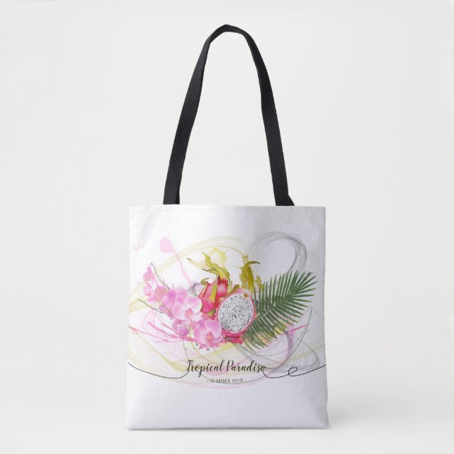 Tote Bag Dragon Fruit et rose Orchid Tropical (Devant)