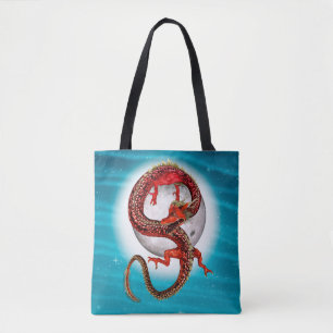 Tote Bag Dragon Lune Rouge Fantastique Artistique