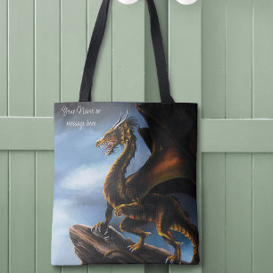 Tote Bag Dragon noir cuivre or
