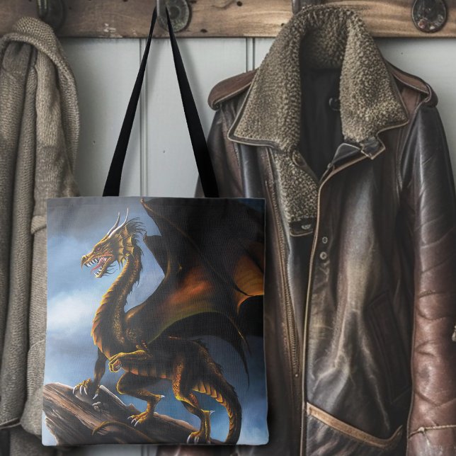 Tote Bag Dragon noir cuivre or (Créateur téléchargé)