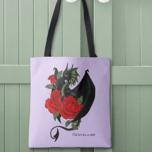 Tote Bag Dragon Noir Mystique Roses Rouges Lavande Gothique