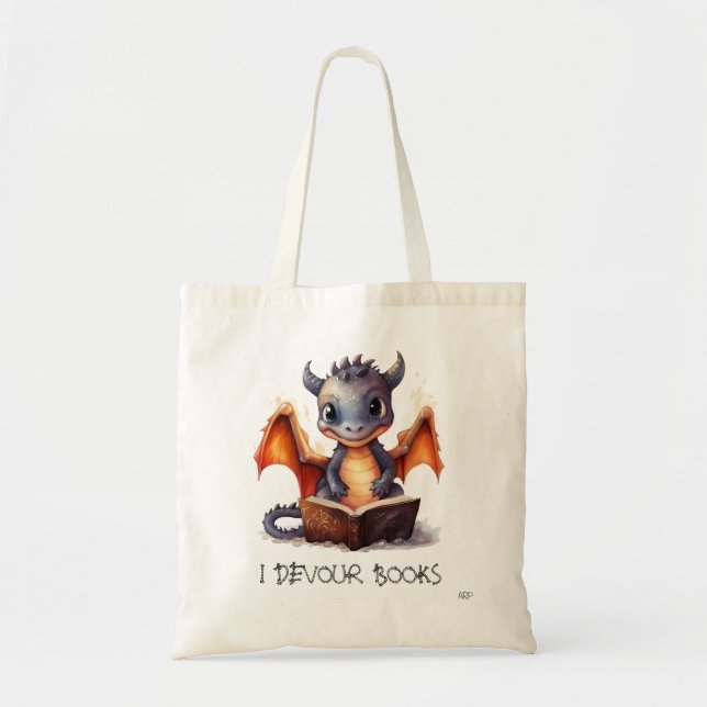 Tote Bag *~* DRAGON rose violet - LECTURE devour LIVRES AP8 (Devant)