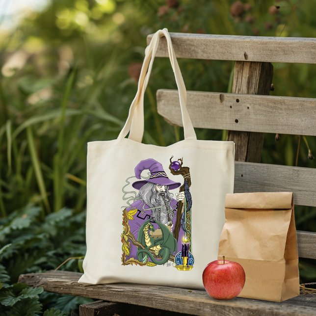 Tote Bag Dragon Sorcier Celtique Fantastique Violet (Créateur téléchargé)