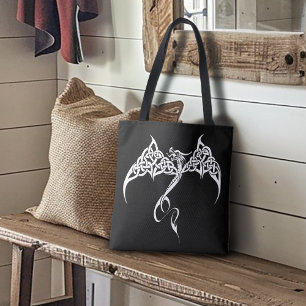 Tote Bag Dragon Tribal Celtique Entrelacs Noir Blanc Fantas