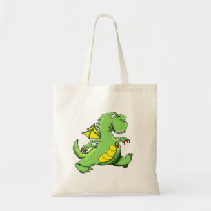 Tote Bag Dragon vert de bande dessinée marchant sur ses