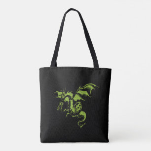 Tote Bag Dragon vert en noir