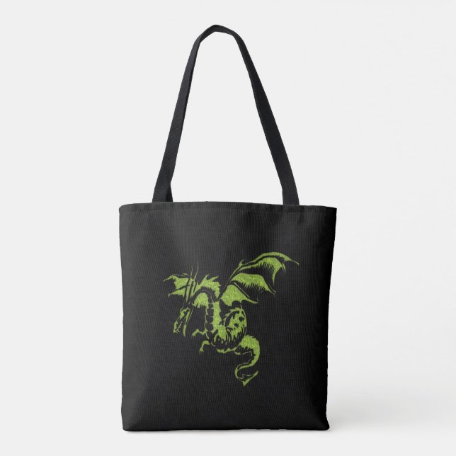 Tote Bag Dragon vert en noir (Dos)