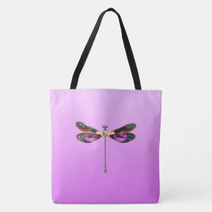 Tote Bag Dragonfly - argent, or, violet et noir