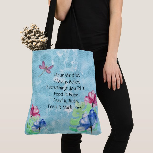 Tote Bag Dragonfly Et Floral Aquarelle Laver (De près)