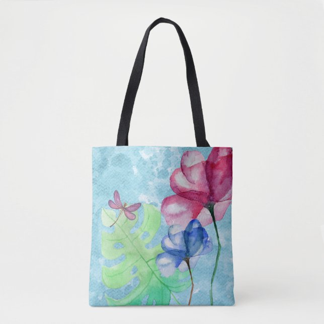 Tote Bag Dragonfly Et Floral Aquarelle Laver (Devant)