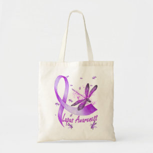 Tote Bag Dragonfly Holding Purple Ribbon Lupus Sensibilisat